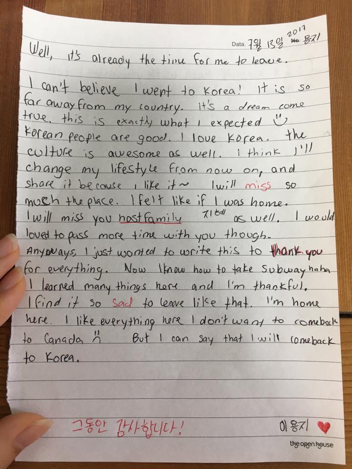 Guest describing their Korean homestay as a dream come true
